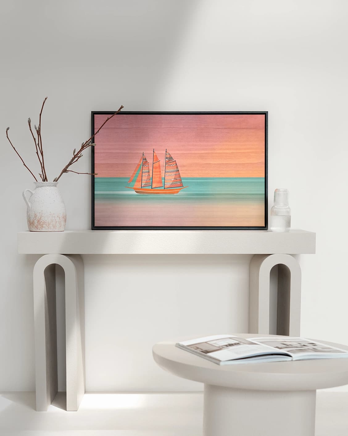 Sails canvas in pink, shown in a lifestyle front view as image 2