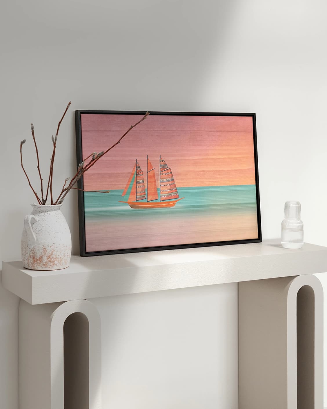 Sails canvas in pink, shown in a lifestyle left view as image 3