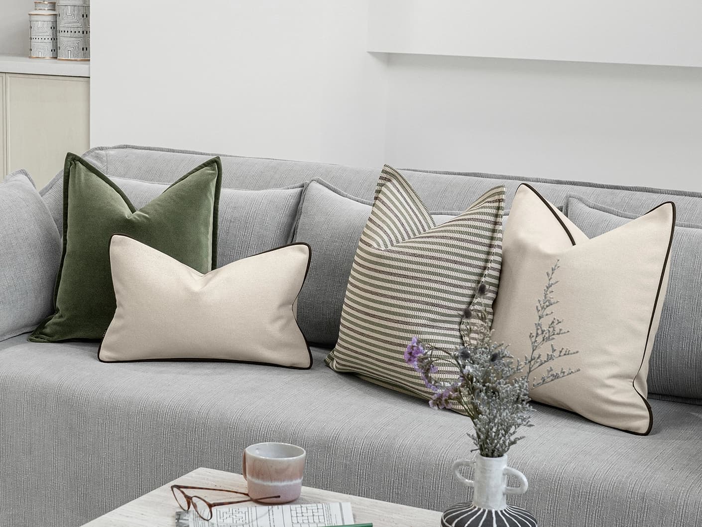 Sanyuktha Bundle bundle cushions, shown in a lifestyle front view