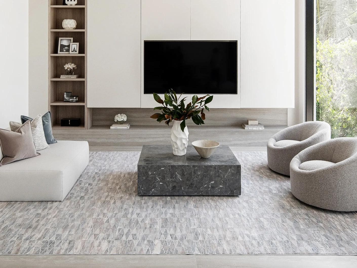 Savanna Sky carpet in blue, beige and grey, shown in a lifestyle front view as image 4