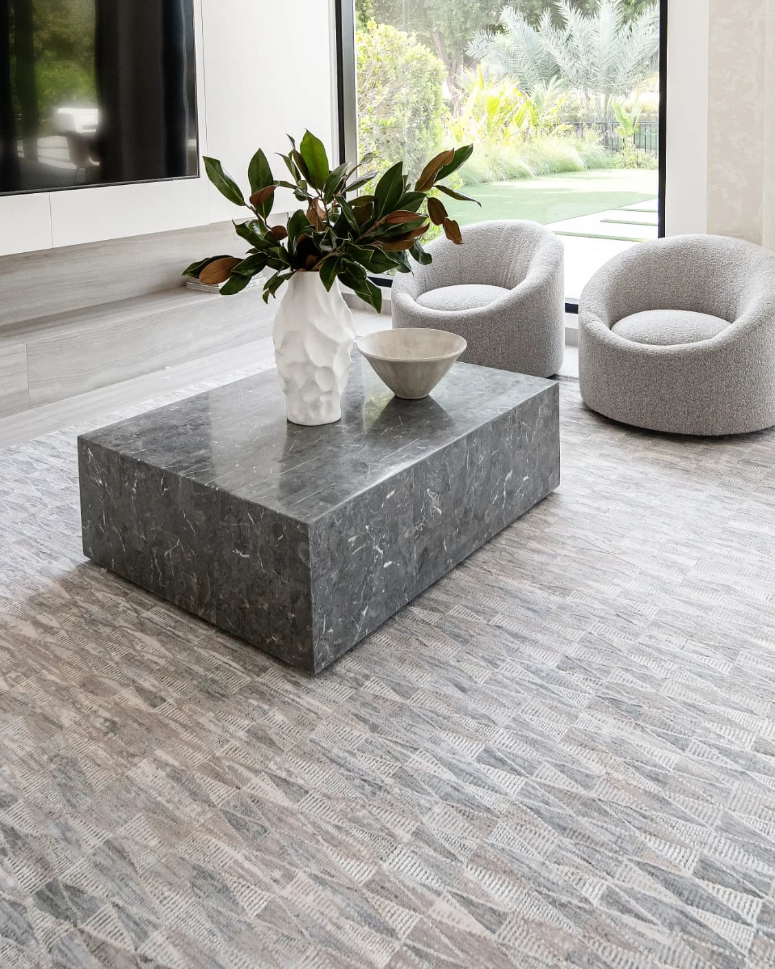 Savanna Sky carpet in blue, beige and grey, shown in a lifestyle left view as image 7