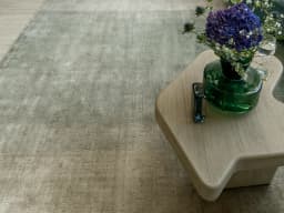 Scarlette Sage Round carpet in beige and green, shown in a lifestyle front view