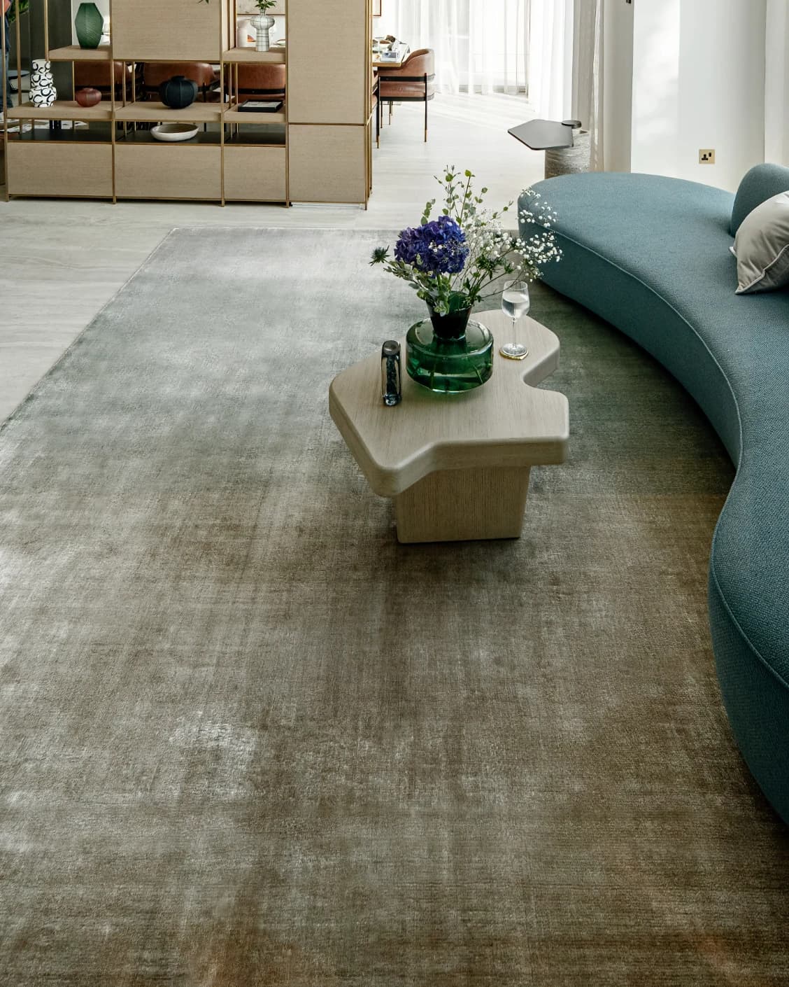 Scarlette Sage carpet in beige and green, shown in a lifestyle front view as image 7