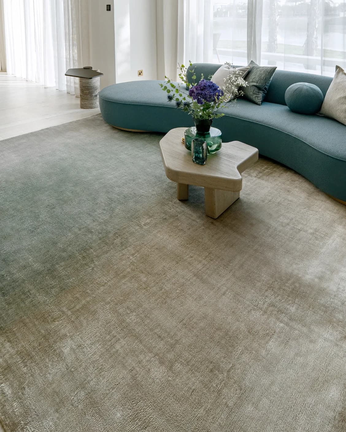 Scarlette Sage carpet in beige and green, shown in a lifestyle right view as image 8