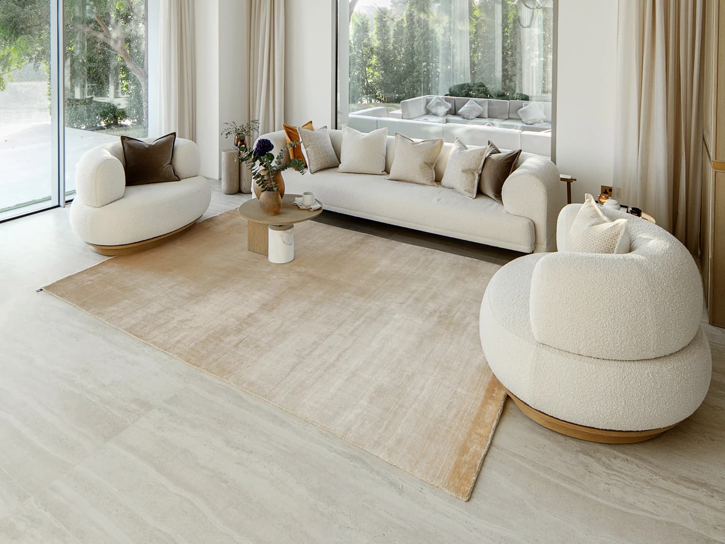 Scarlette Sandy carpets in beige and gold, shown in a lifestyle front view as image 3