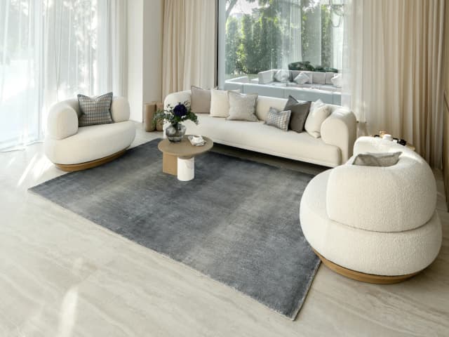 Scarlette Sky carpets in blue, shown in a lifestyle front view as image 1