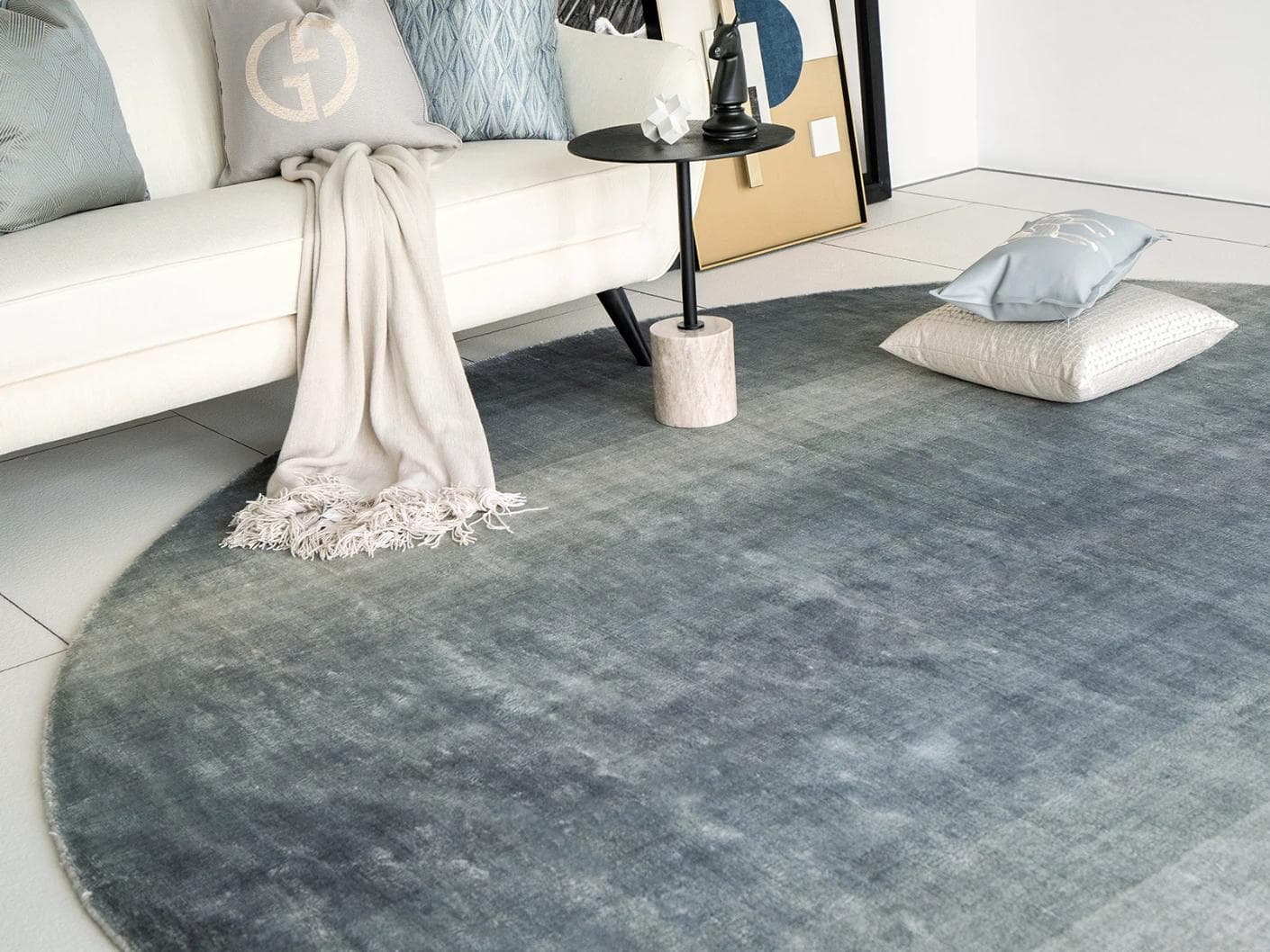 Scarlette Sky carpets in blue, shown in a lifestyle front view as image 1