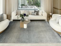 Scarlette Sky carpet in sky and blue, shown in a lifestyle front view