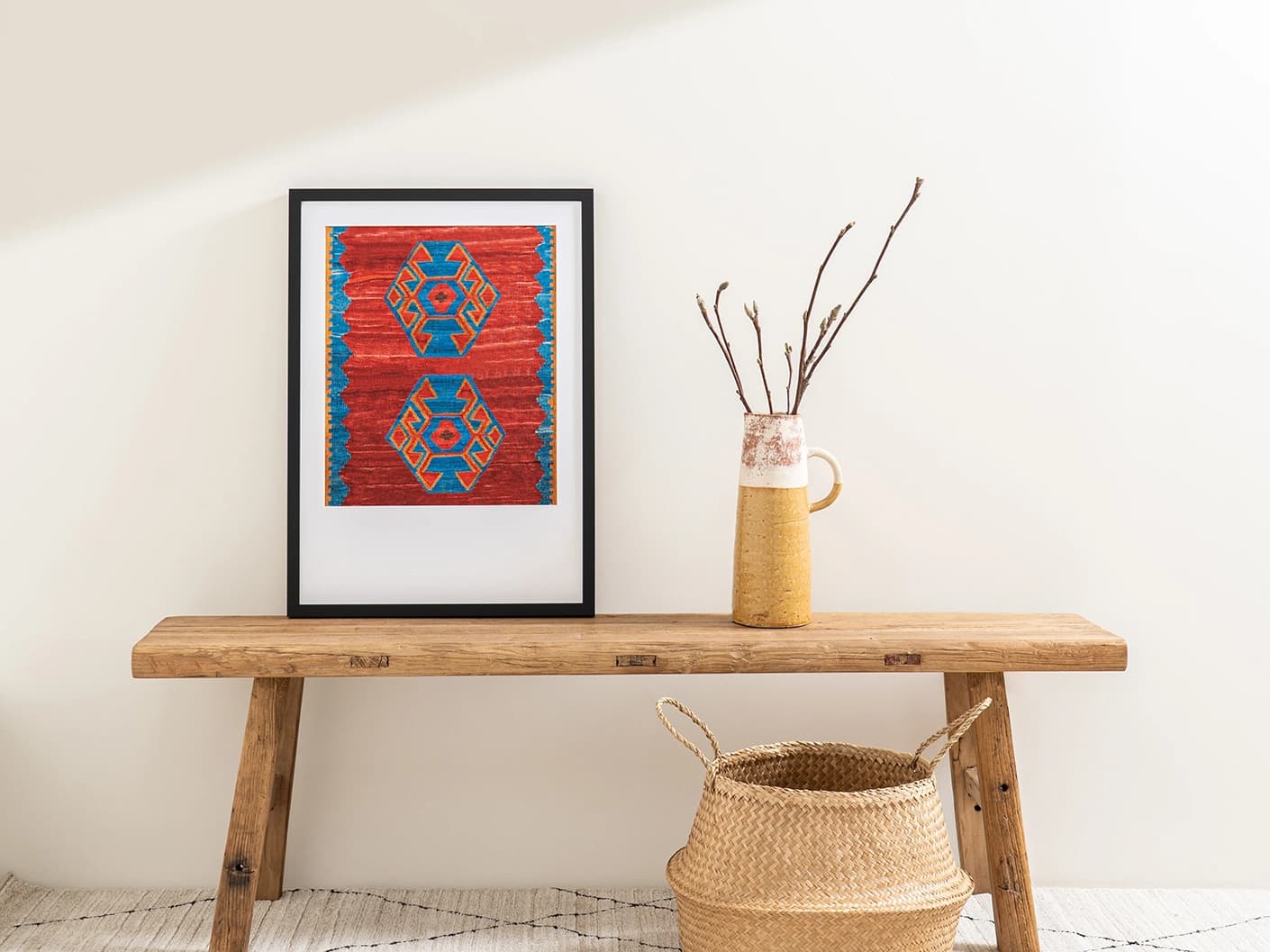 Scorpio fine art print in red and blue, shown in a lifestyle front view as image 3
