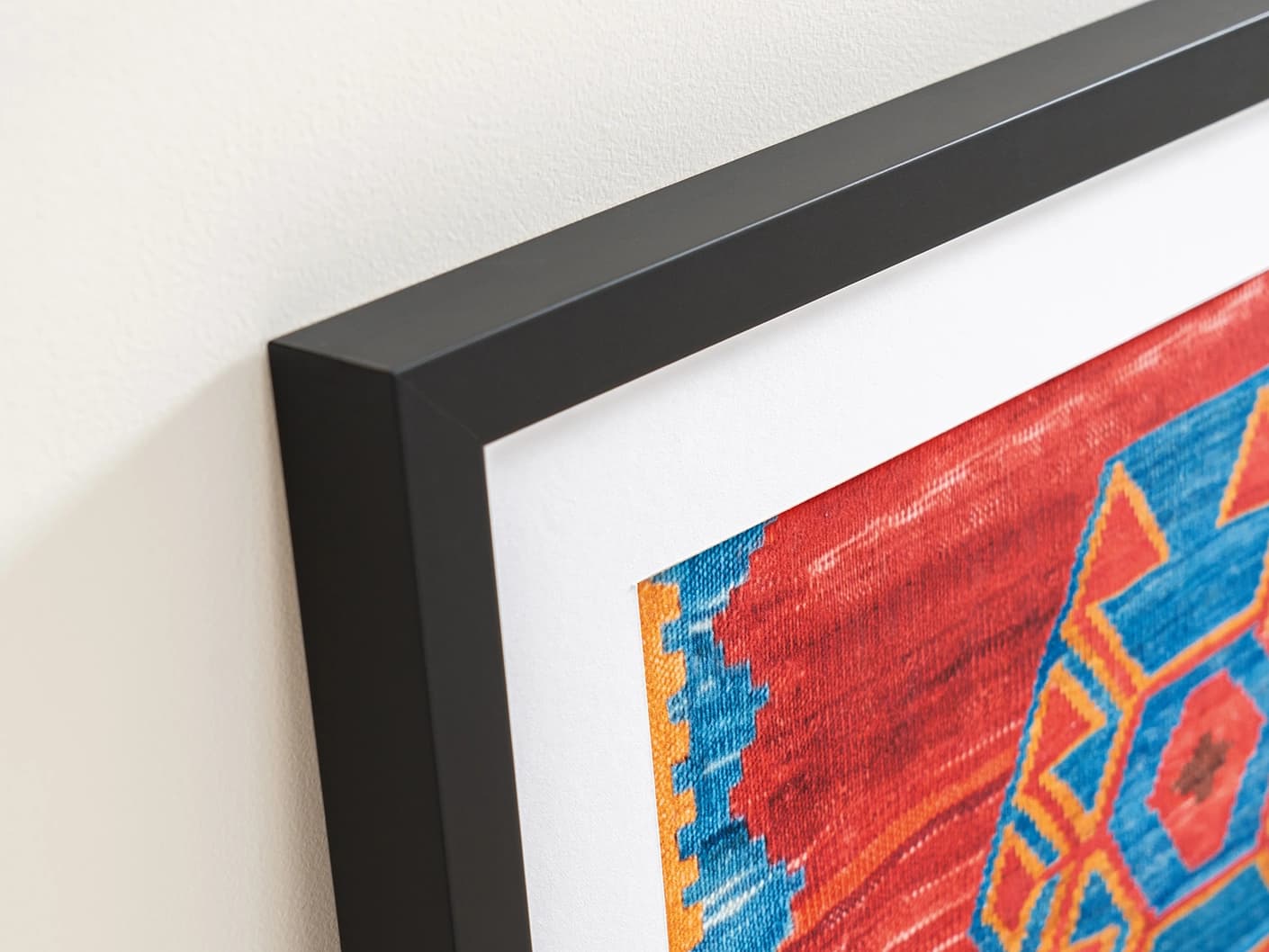 Scorpio fine art print in red and blue, shown in a lifestyle close-up view as image 1