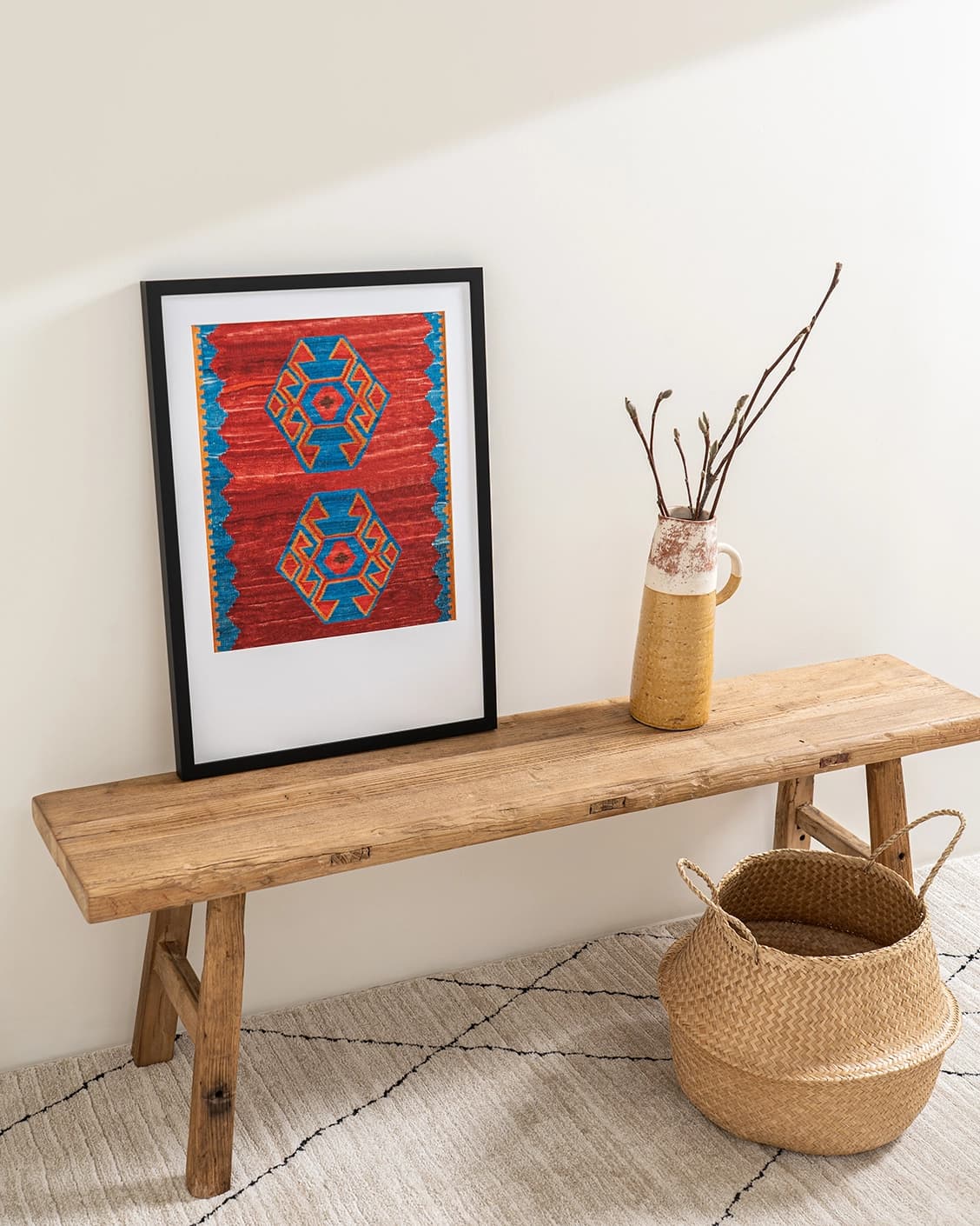 Scorpio fine art print in red and blue, shown in a lifestyle top view as image 4