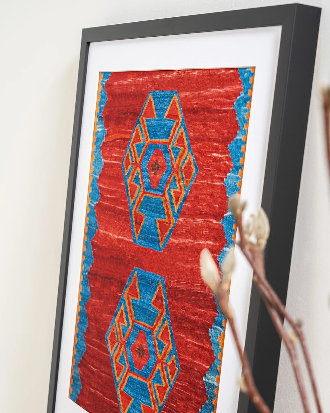 Scorpio fine art print in red and blue, shown in a lifestyle close-up view as image 5