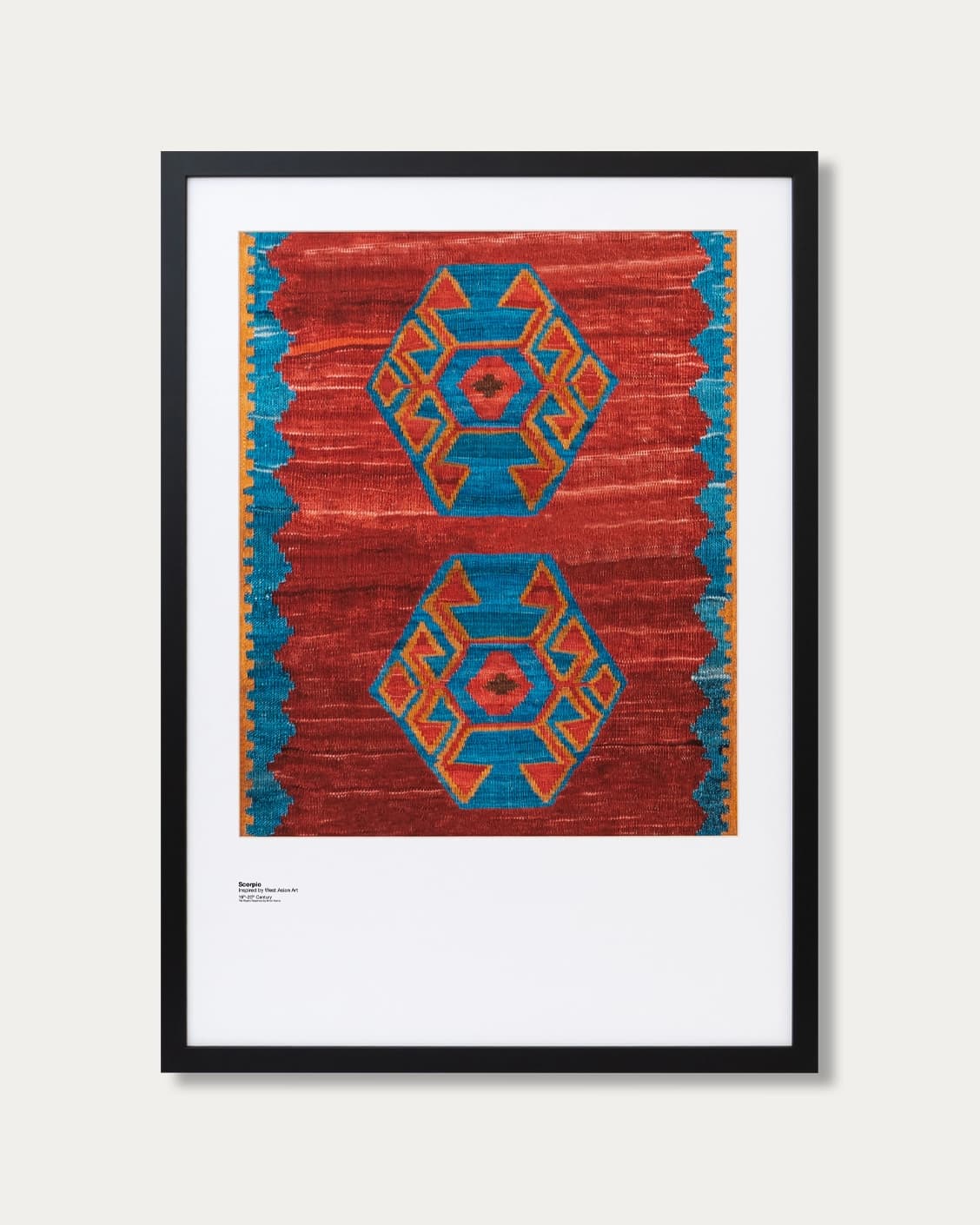Scorpio fine art print in red and blue, shown in a lifestyle front view as image 1