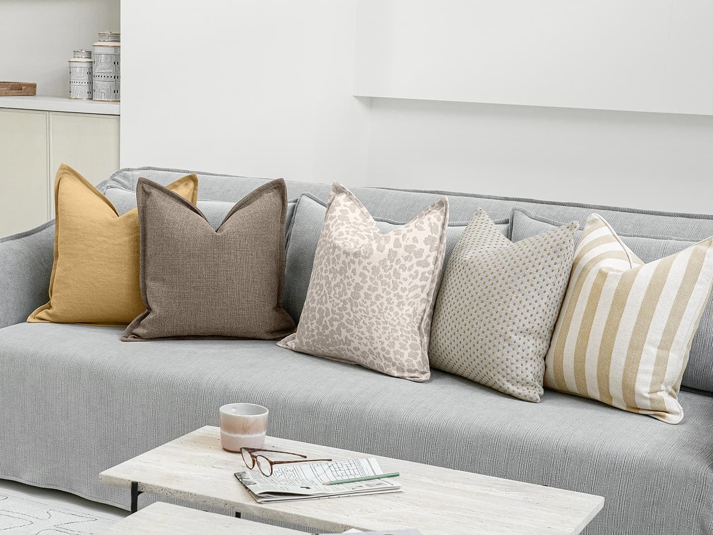 Scott Bundle bundle cushions, shown in a lifestyle front view