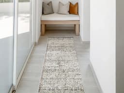 Sheldon Dune Runners carpet in beige, shown in a lifestyle front view