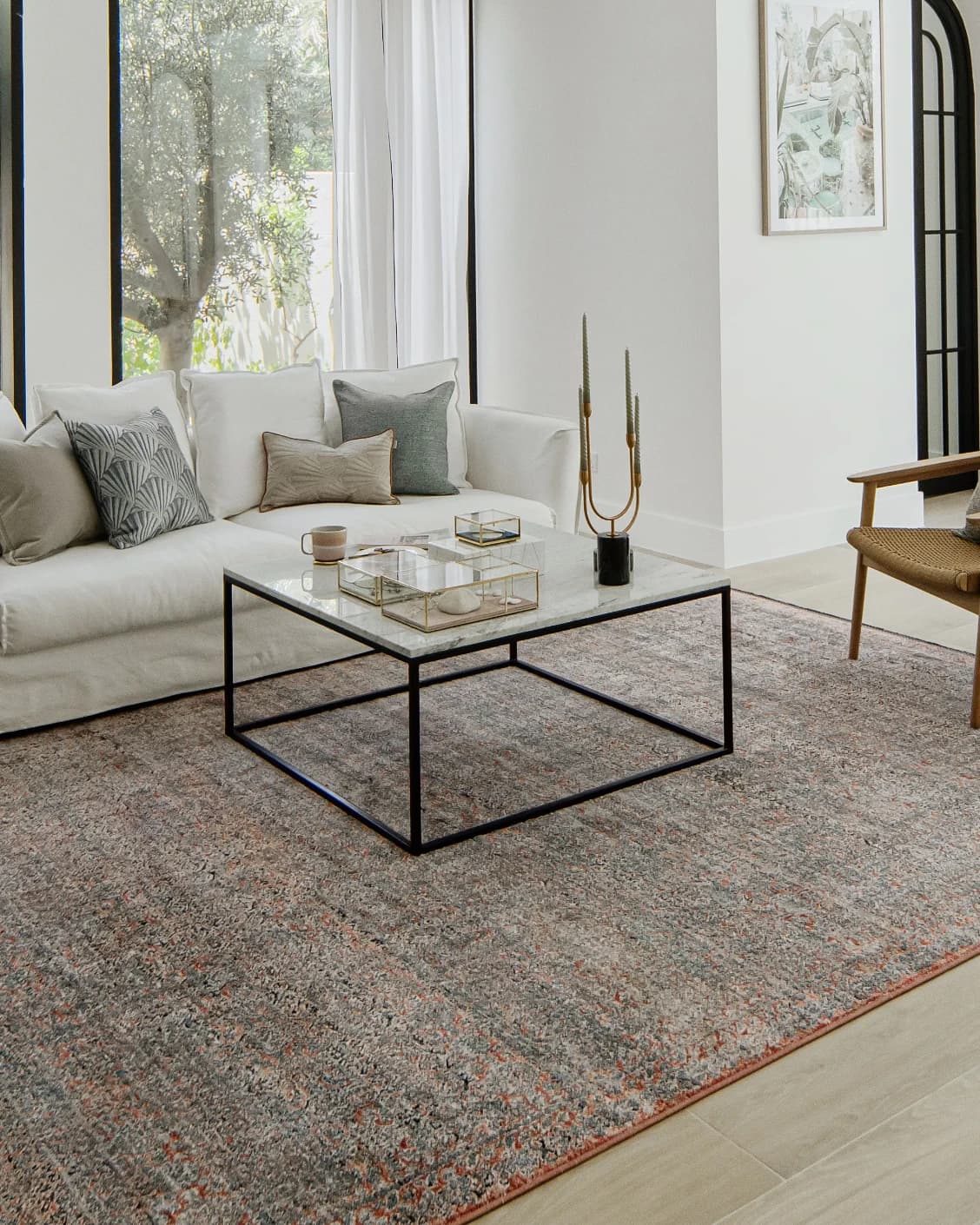 Sheldon Rosso carpet in red and rust, shown in a lifestyle left view as image 5