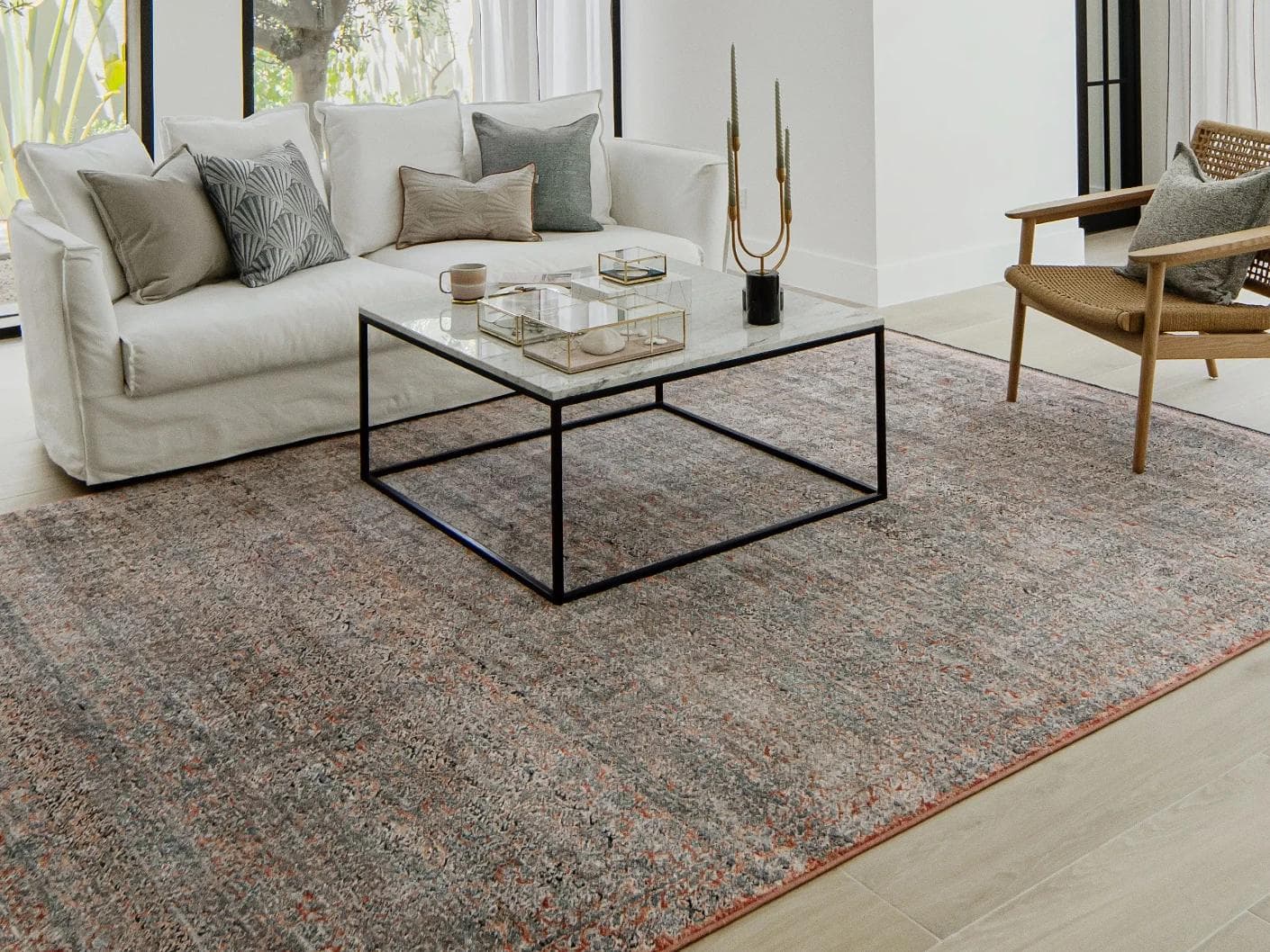 Sheldon Rosso carpets in red and rust, shown in a lifestyle left view as image 3
