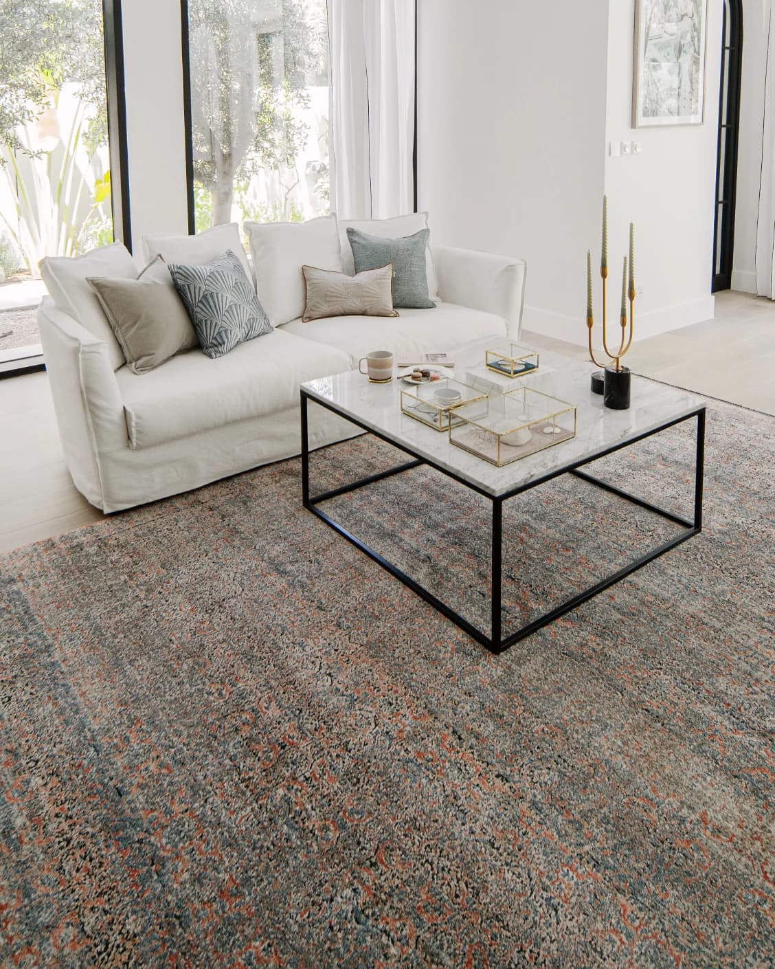 Sheldon Rosso carpet in red and rust, shown in a lifestyle left view as image 7