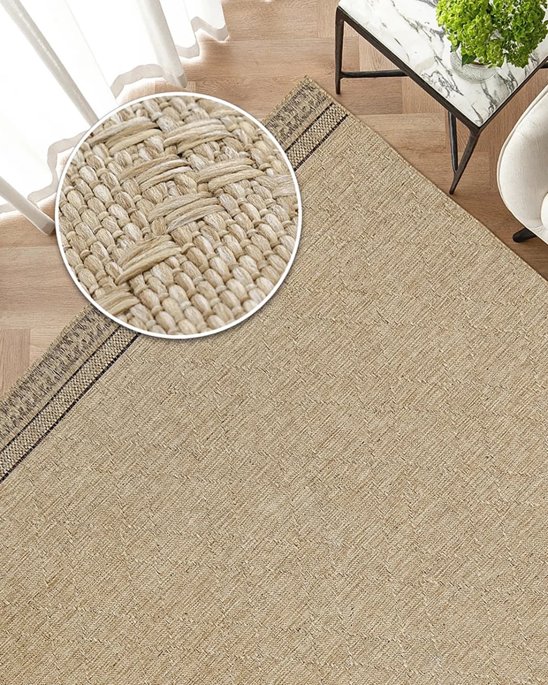 Solana Dune carpet in dune and brown, shown in a lifestyle top view as image 2