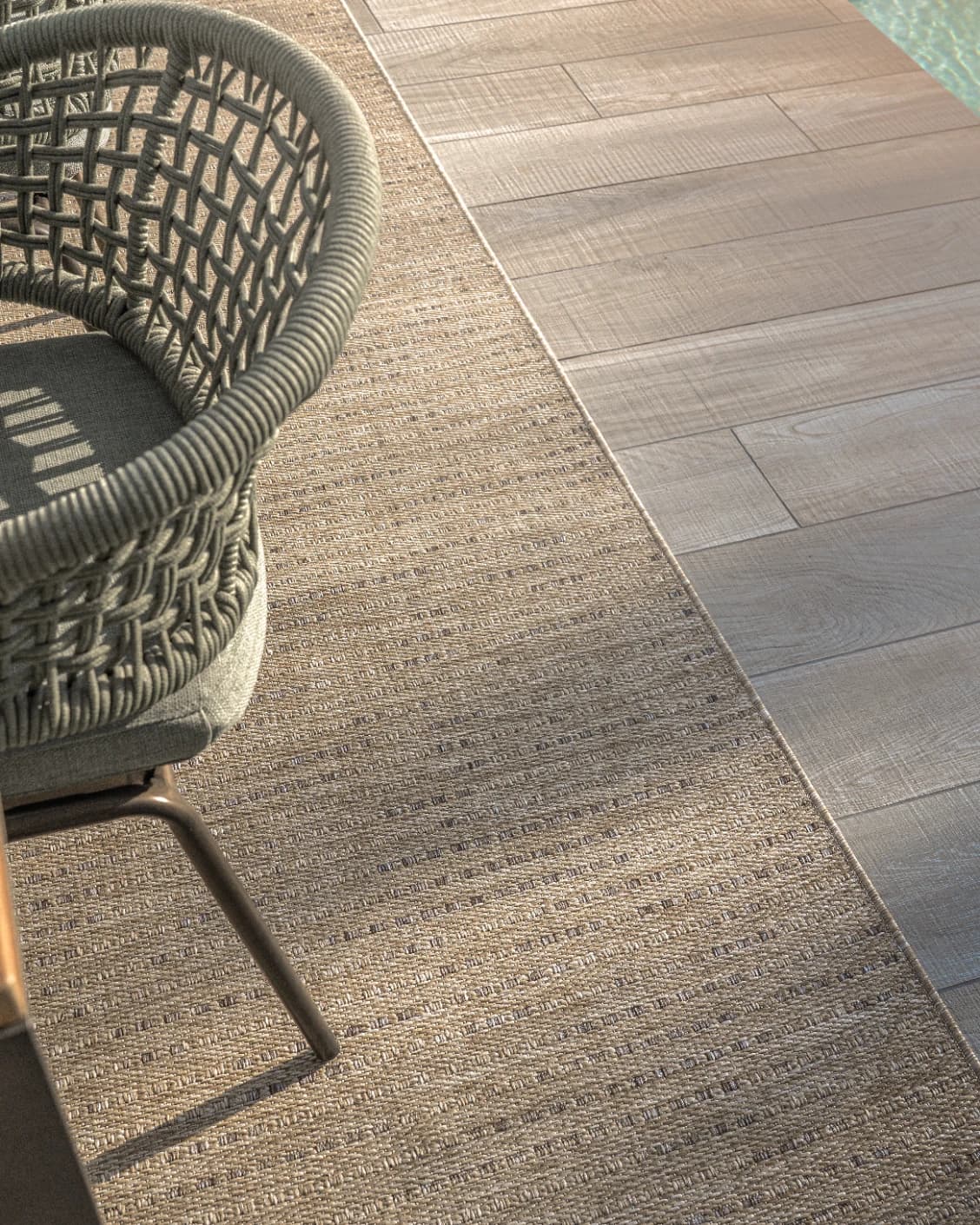 Solana Sandy carpet in sandy and brown, shown in a lifestyle top view as video image