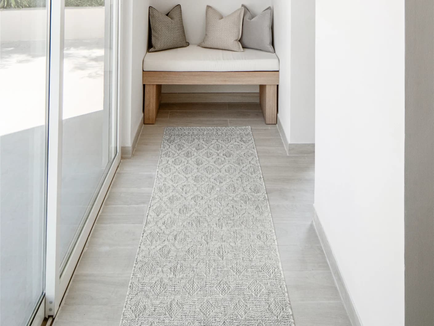 Summer Ashton Runners carpet in grey, shown in a lifestyle front view