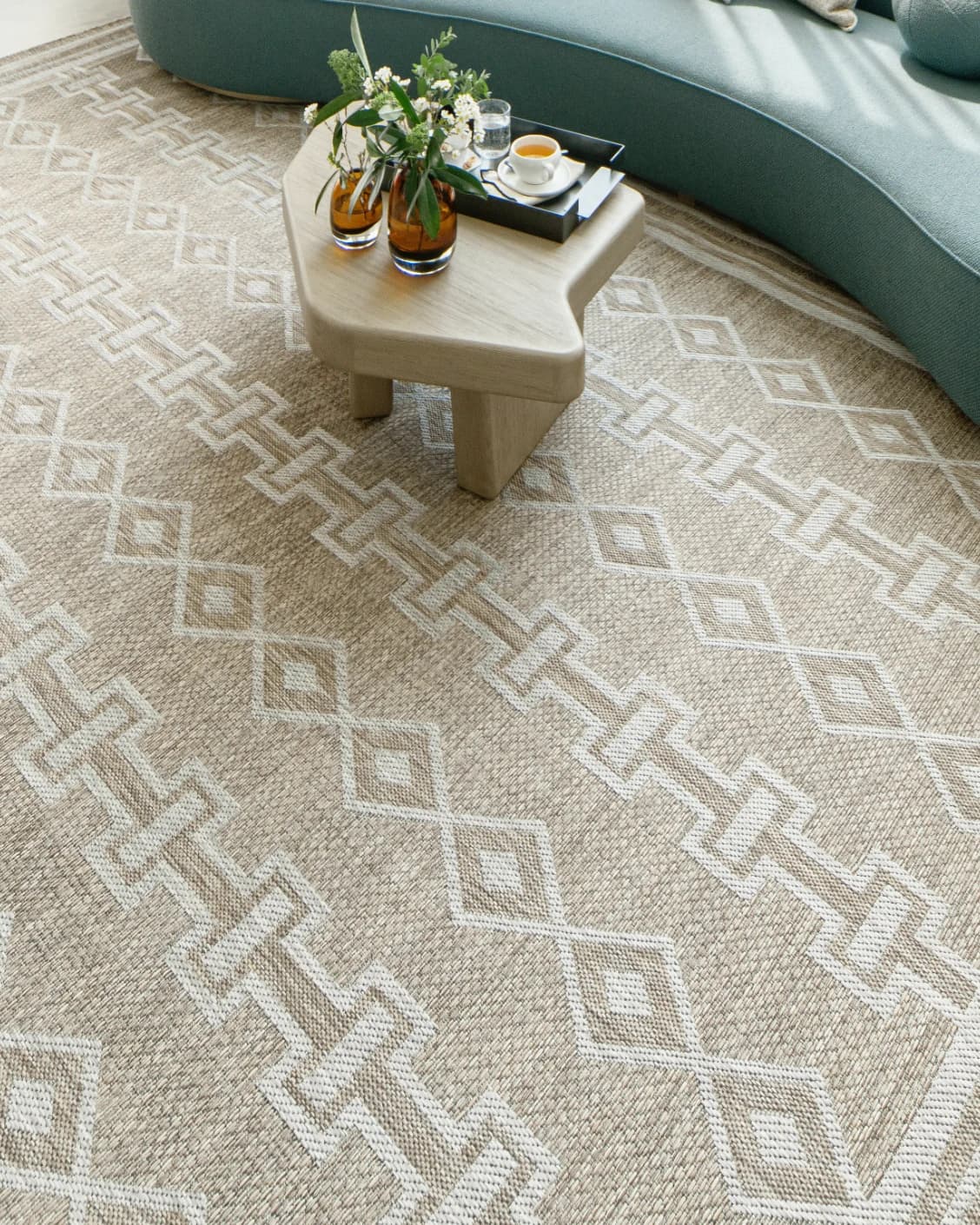 Summer Woods carpet in beige and brown, shown in a lifestyle top view as image 12