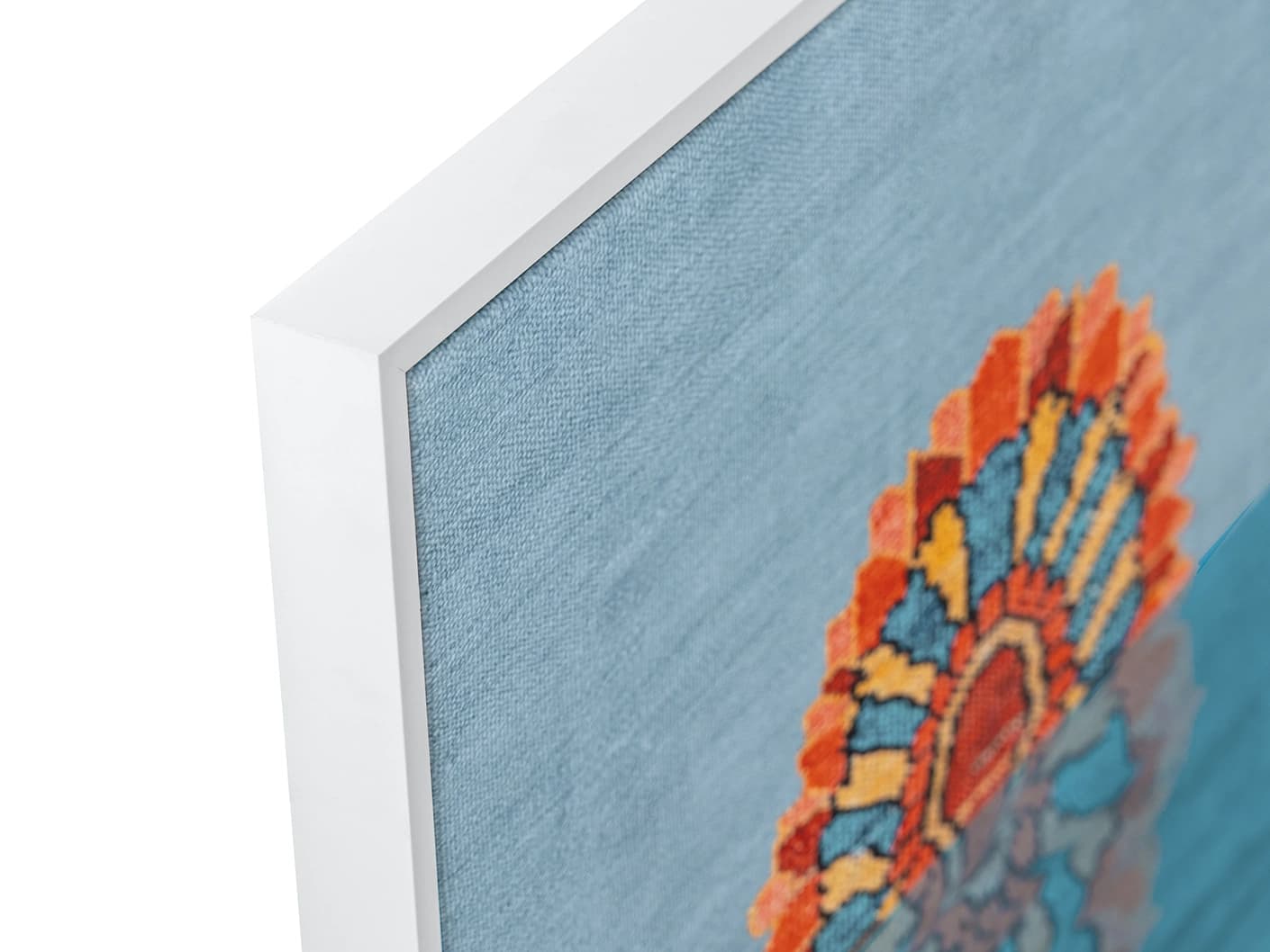 Sunflower canvas in blue, shown in a lifestyle close-up as image 1