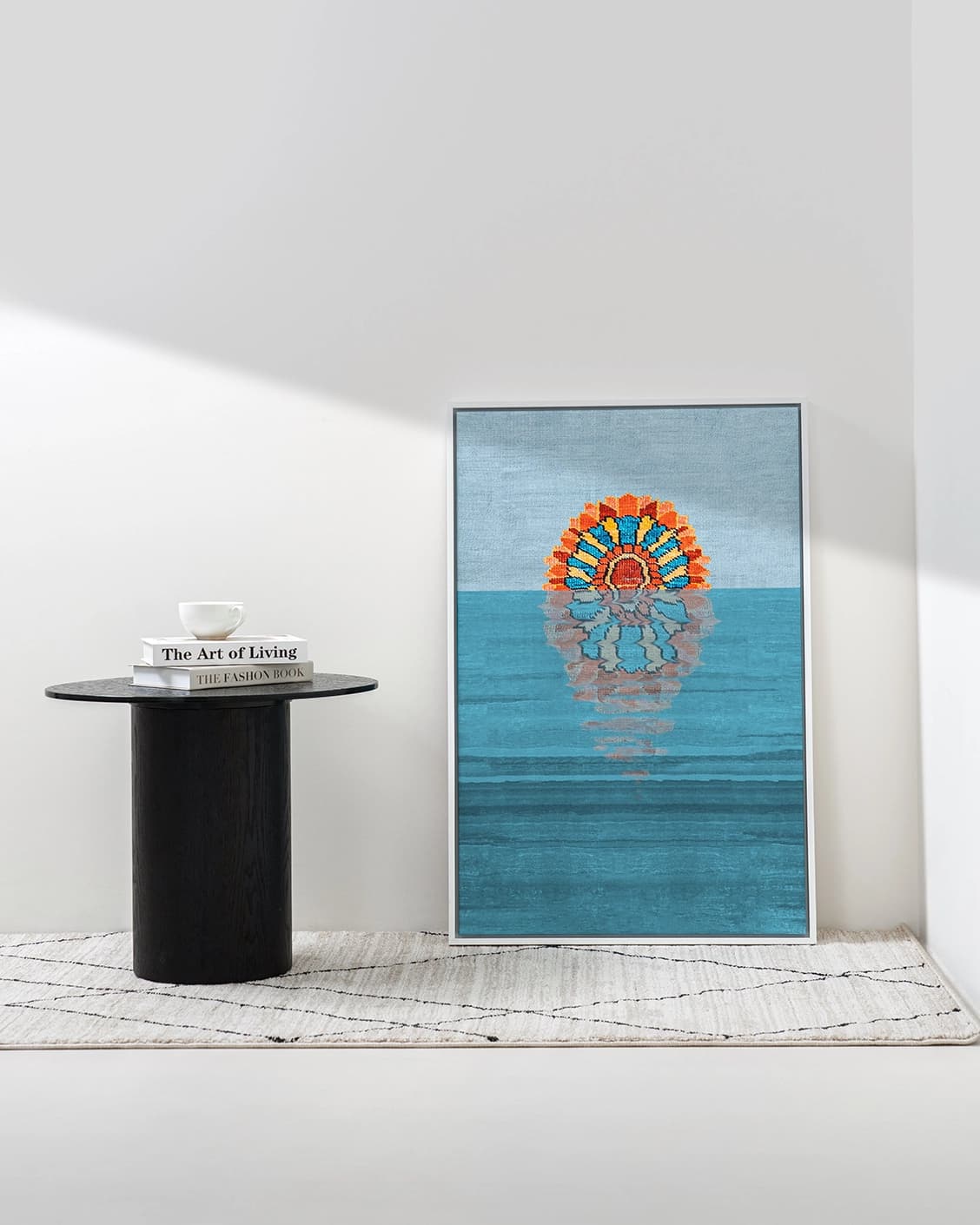Sunflower canvas in blue, shown in a lifestyle front view as image 2