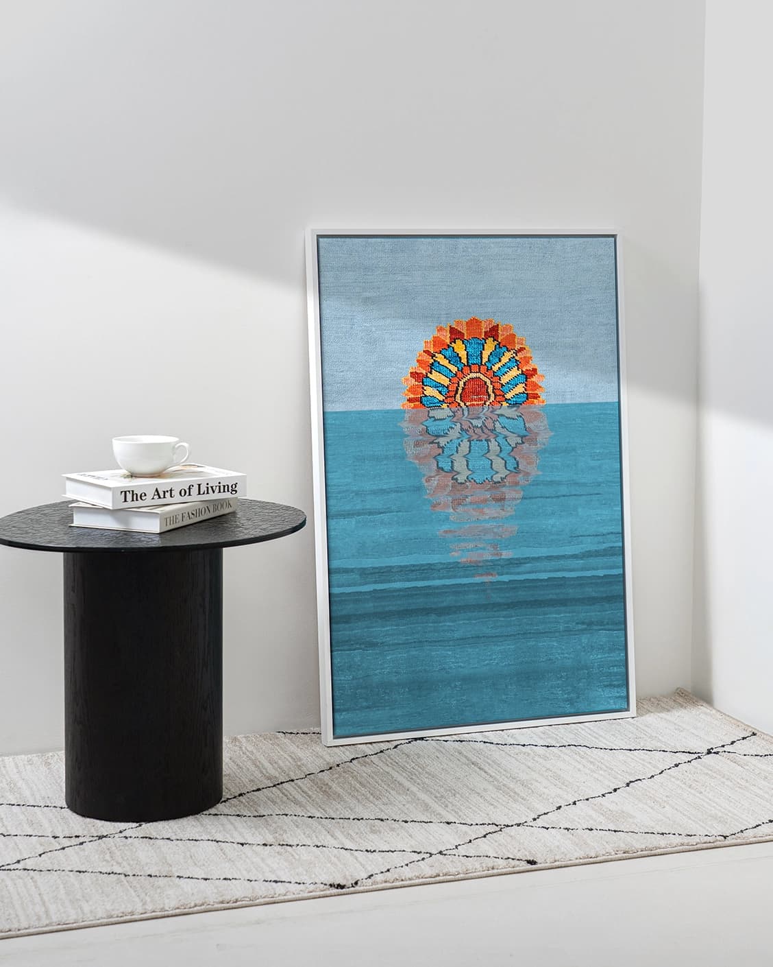 Sunflower canvas in blue, shown in a lifestyle left view as image 3
