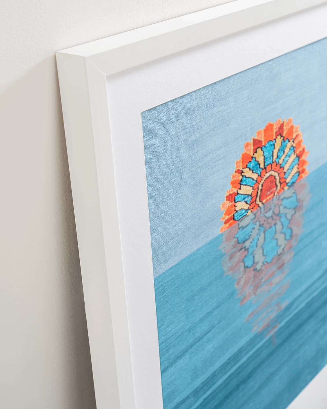 Sunflower fine art print in blue, shown in a lifestyle close-up view as image 6