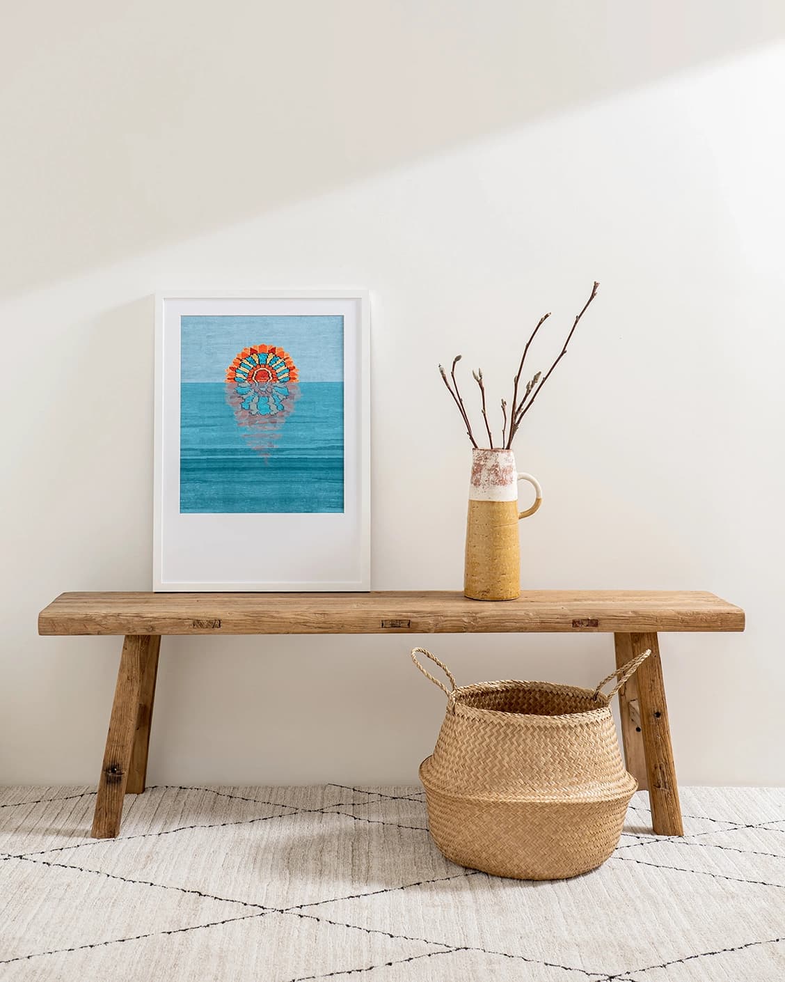 Sunflower fine art print in blue, shown in a lifestyle front view as image 2