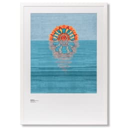 Sunflower fine art print in blue, shown in a lifestyle front view as image 1