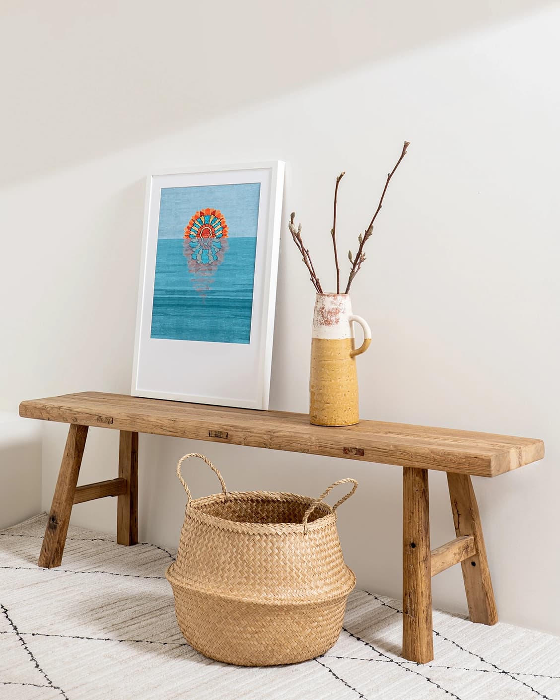 Sunflower fine art print in blue, shown in a lifestyle left view as image 3