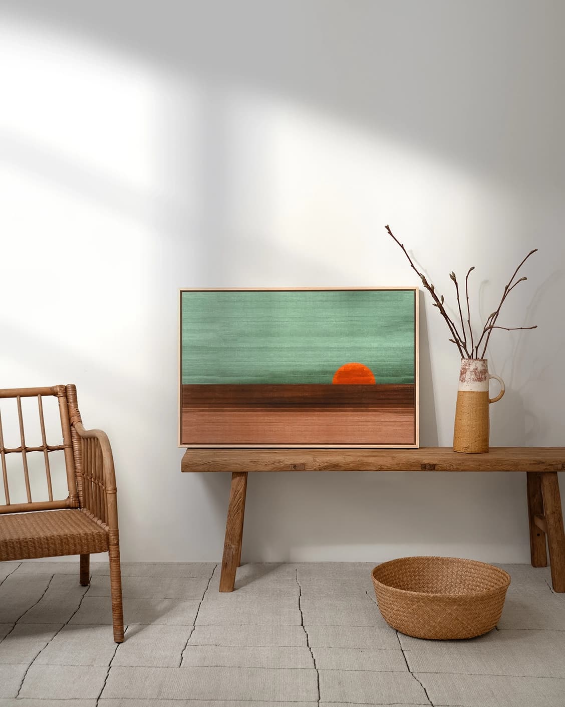 Sunset canvas in green, shown in a lifestyle front view as image 2
