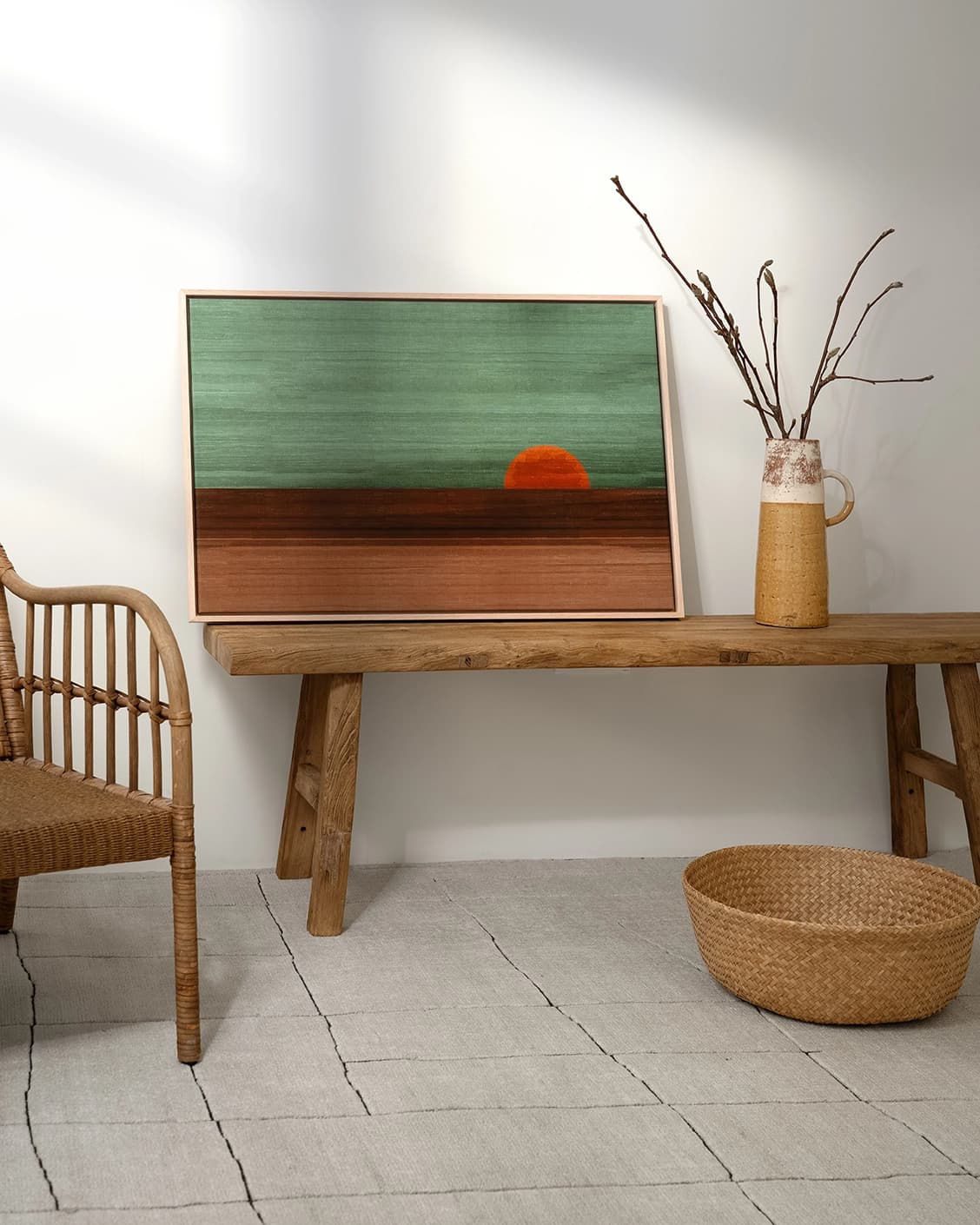Sunset canvas in green, shown in a lifestyle left view as image 3