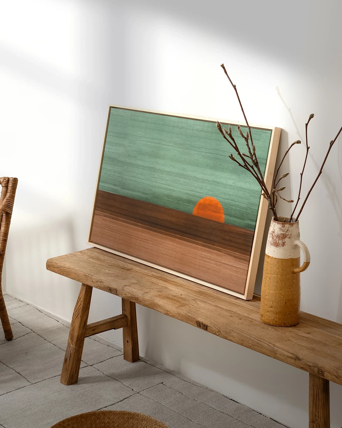 Sunset canvas in green, shown in a lifestyle right view as image 5