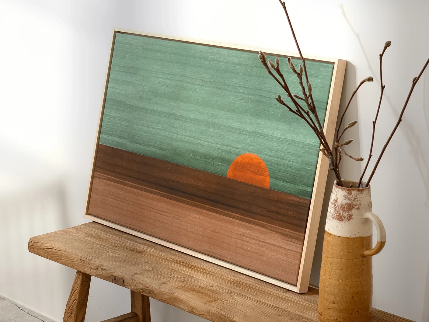 Sunset canvas in green, shown in a lifestyle right view as image 2