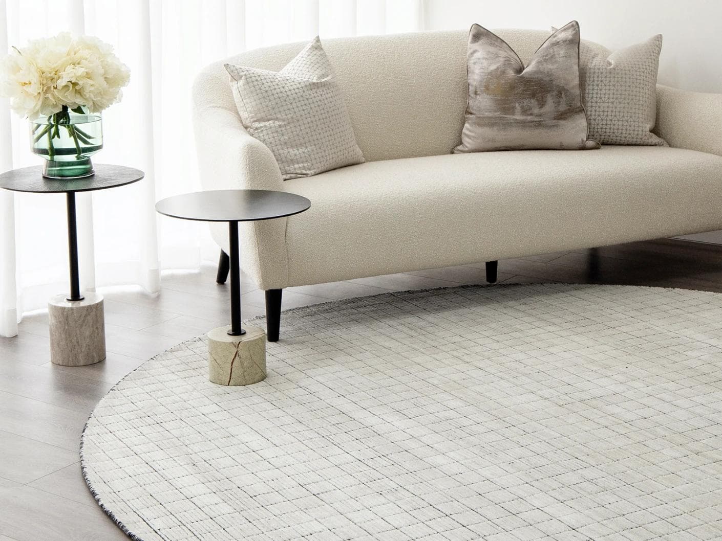 Taylor Bianca carpets in black and white, shown in a lifestyle left view as image 3