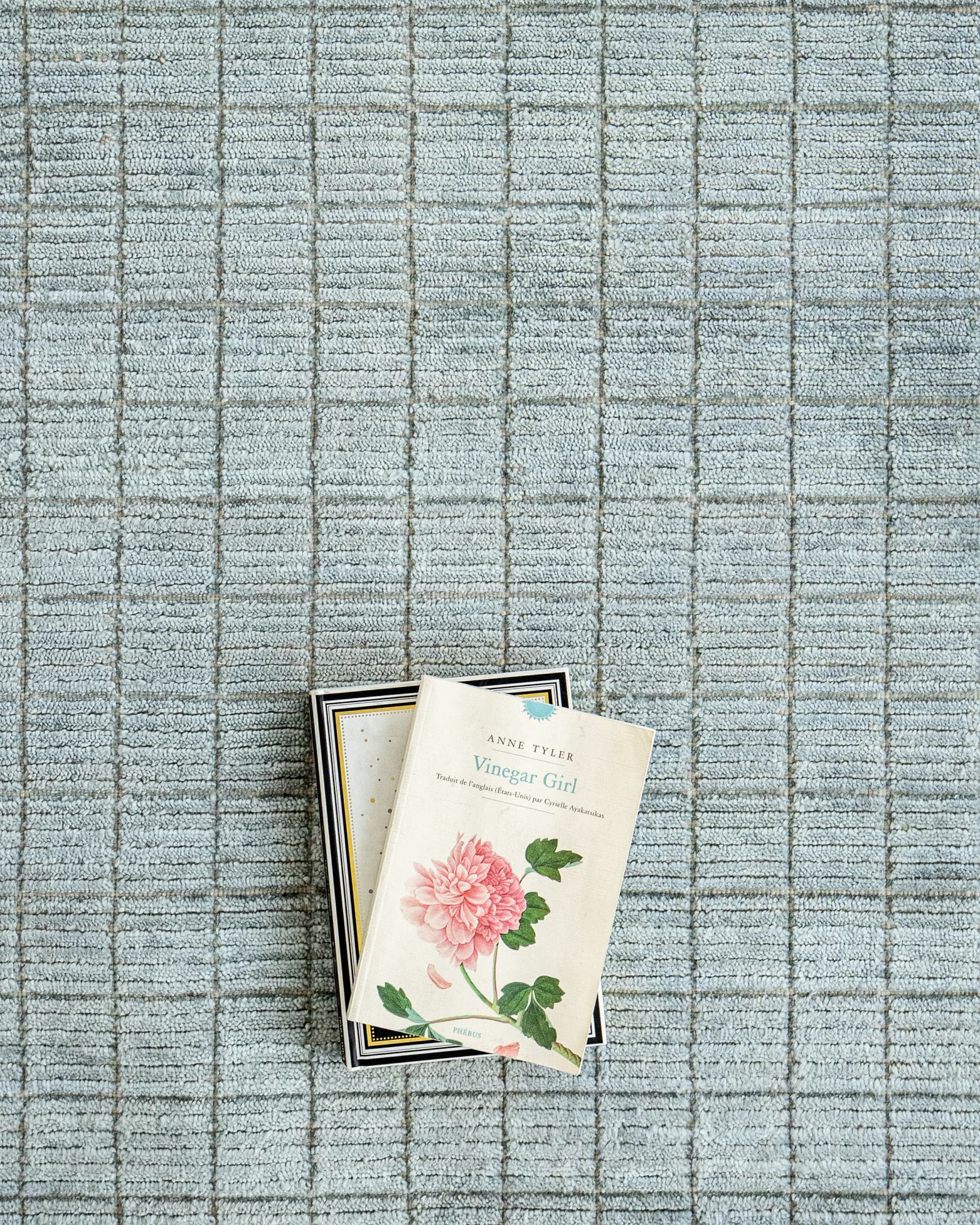 Taylor Sky Runners carpet in sky, shown in a lifestyle top view as video image