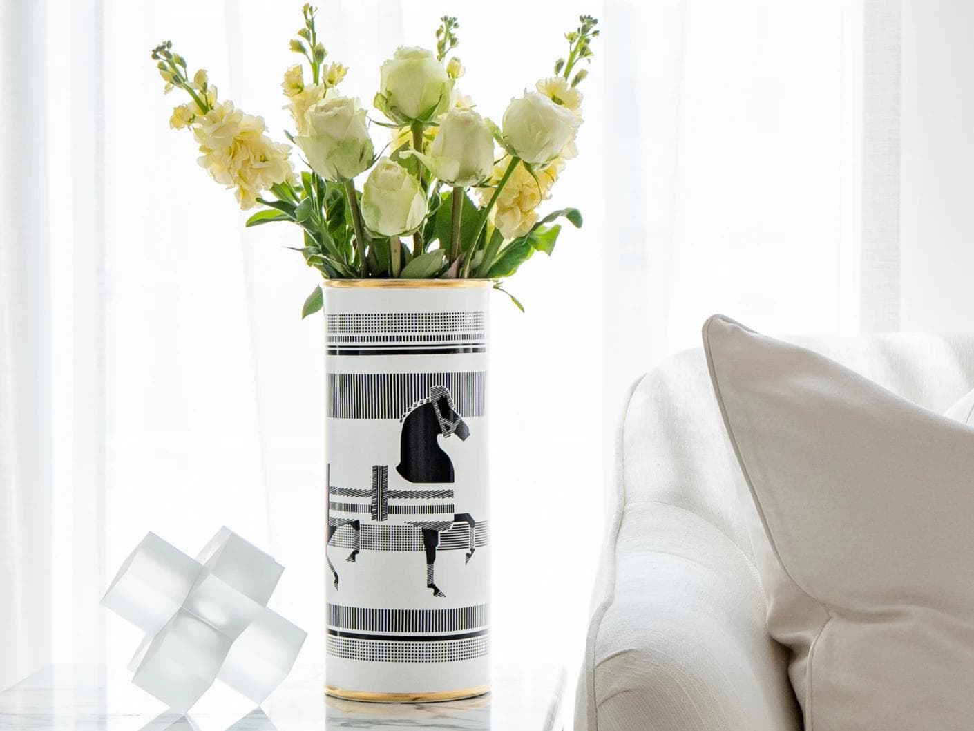 Aurora Arneson vases in white and black, shown in a lifestyle front view as image 6