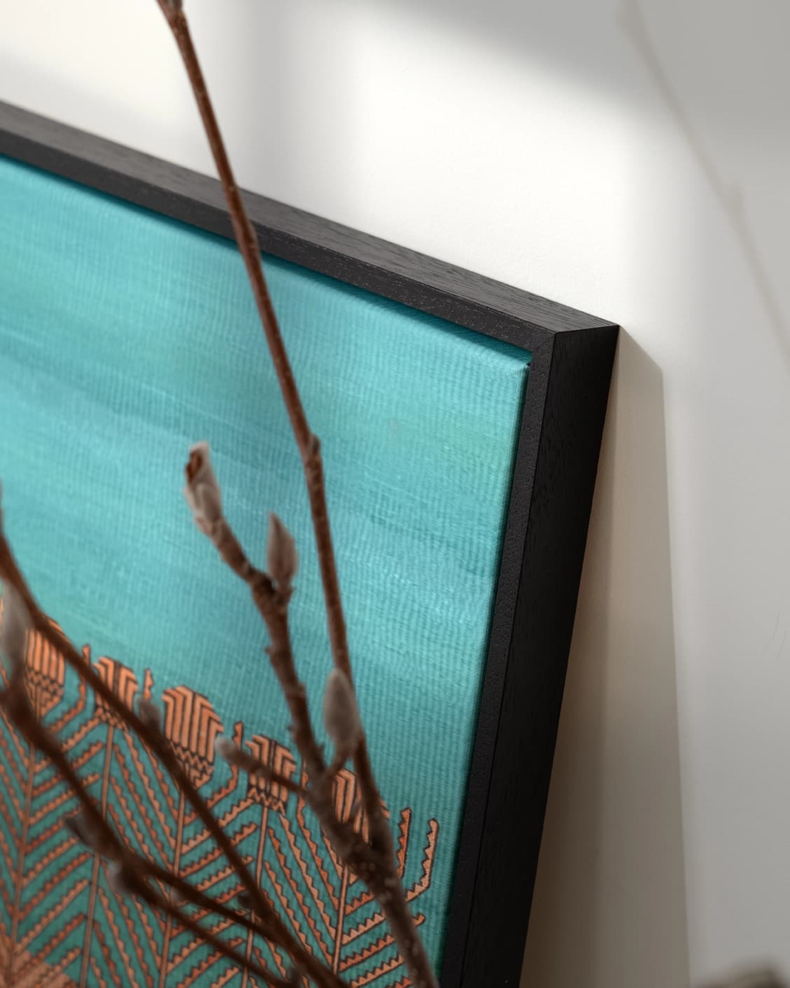 The Path canvas in blue, green and brown, shown in a lifestyle close-up as image 4