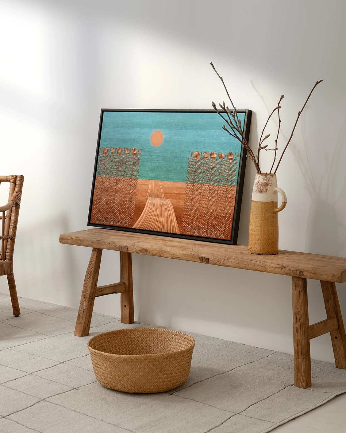 The Path canvas in blue, green and brown, shown in a lifestyle right view as image 3