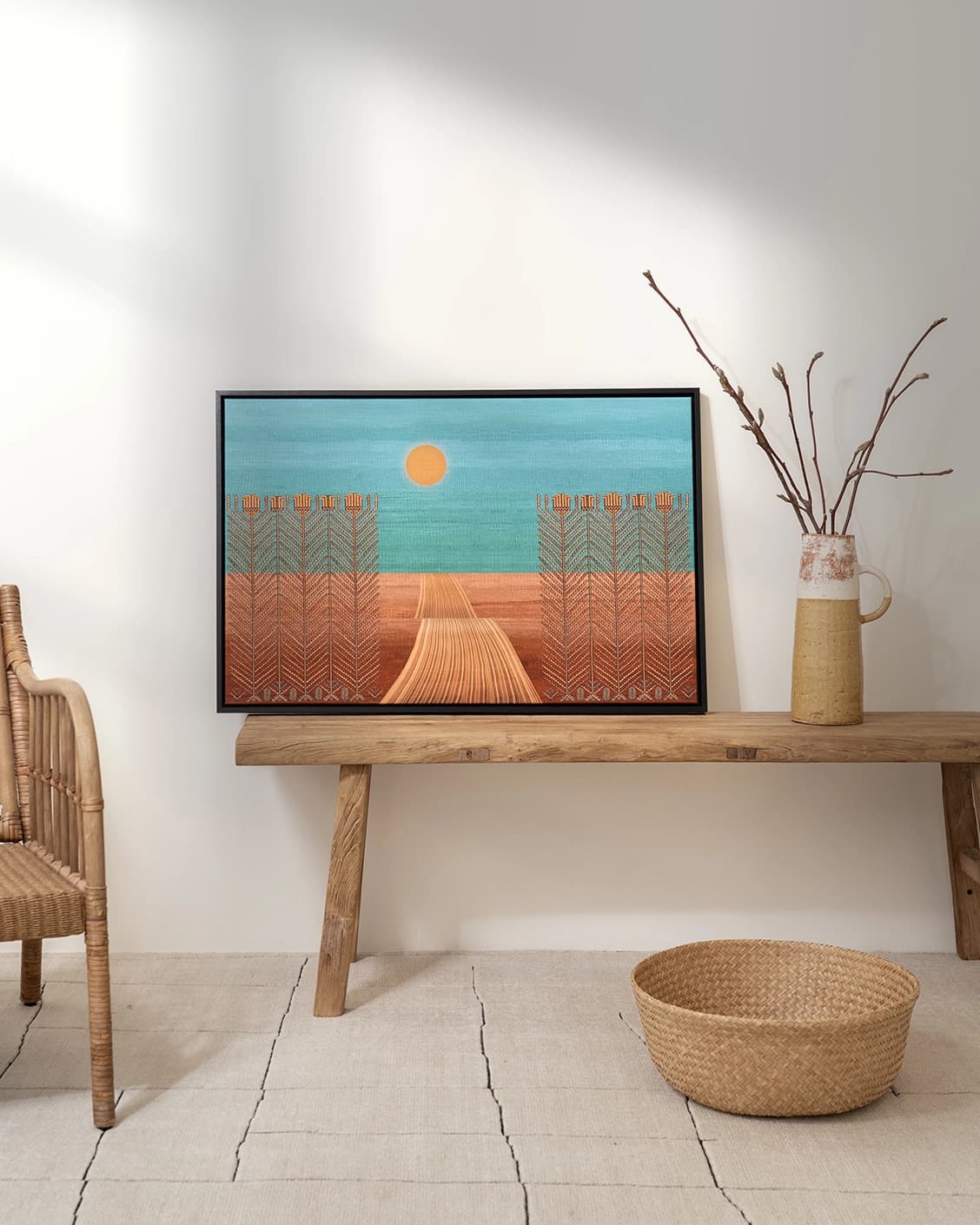 The Path canvas in blue, green and brown, shown in a lifestyle front view as image 2