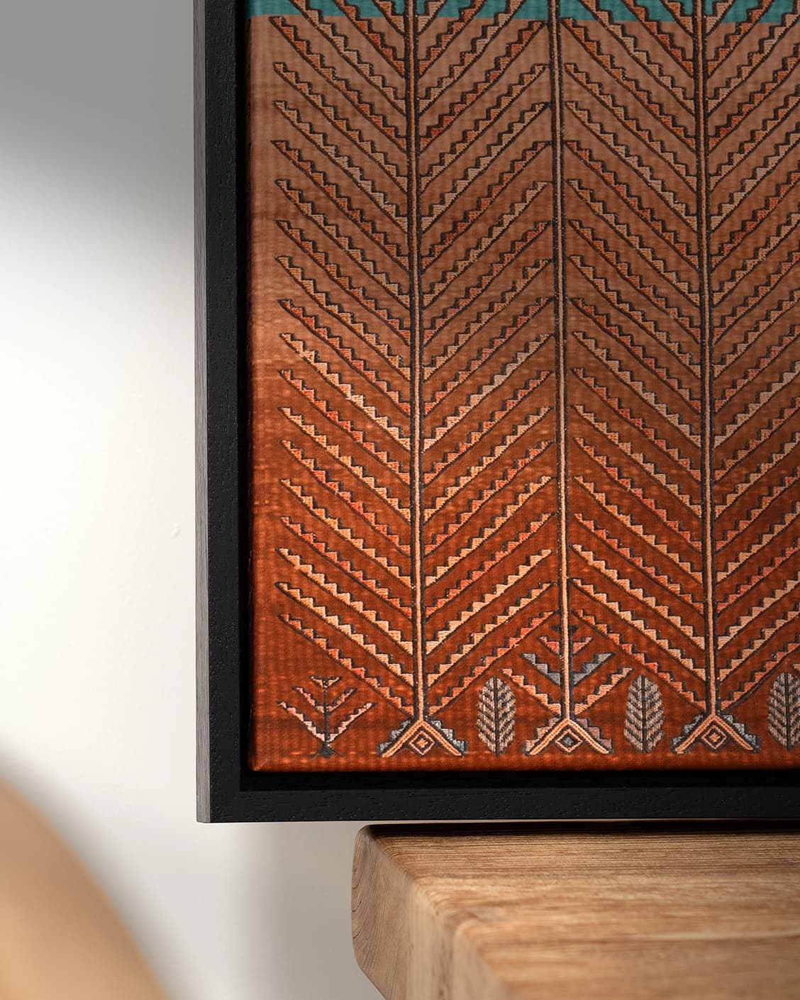 The Path canvas in blue, green and brown, shown in a lifestyle close-up as image 6