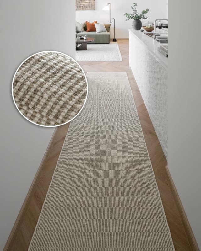 Treva Stone Runners carpet in stone, beige and taupe, shown in a lifestyle front view as image 2