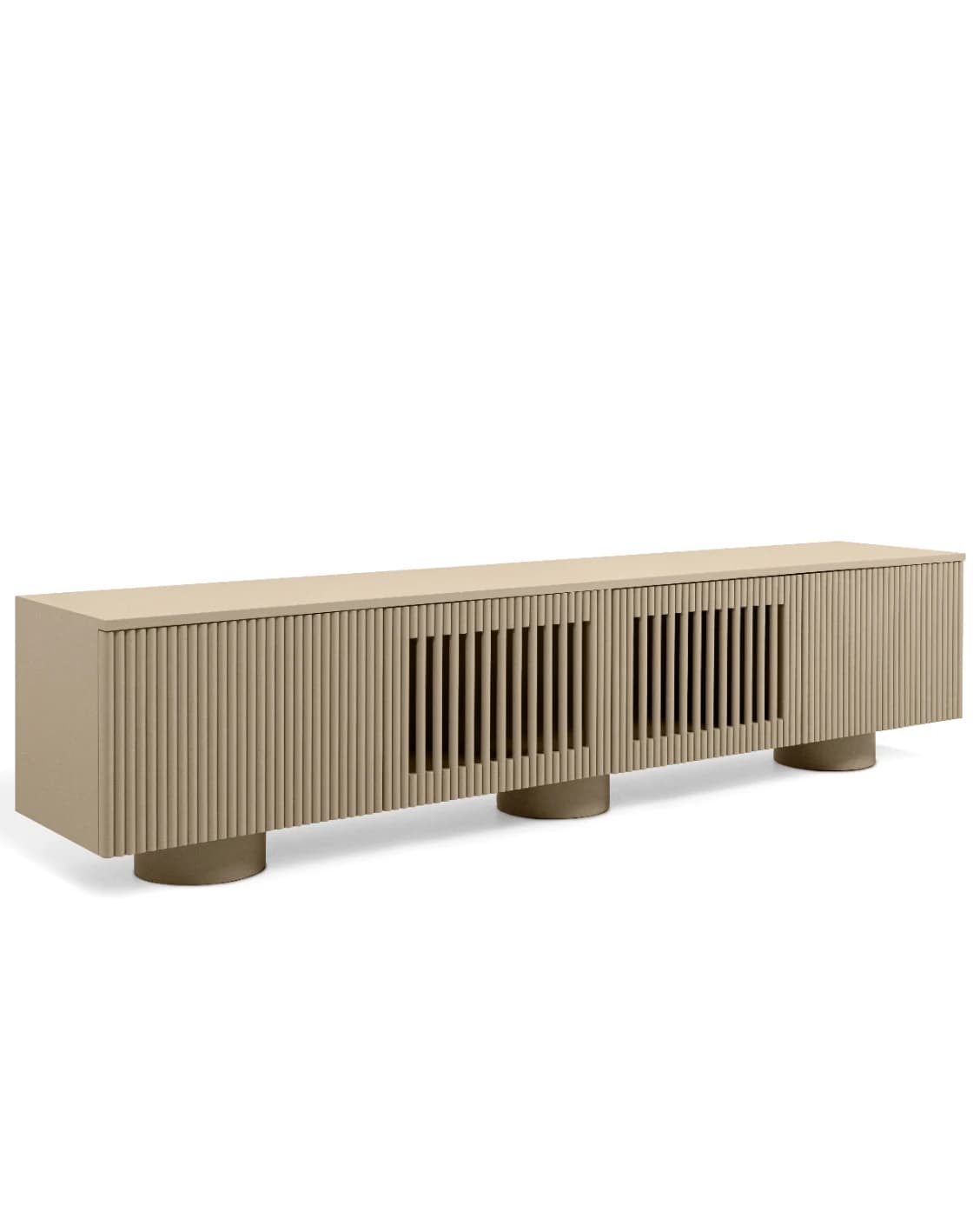 Treviso TV unit in warm clay and taupe, shown in a product left view as image 9