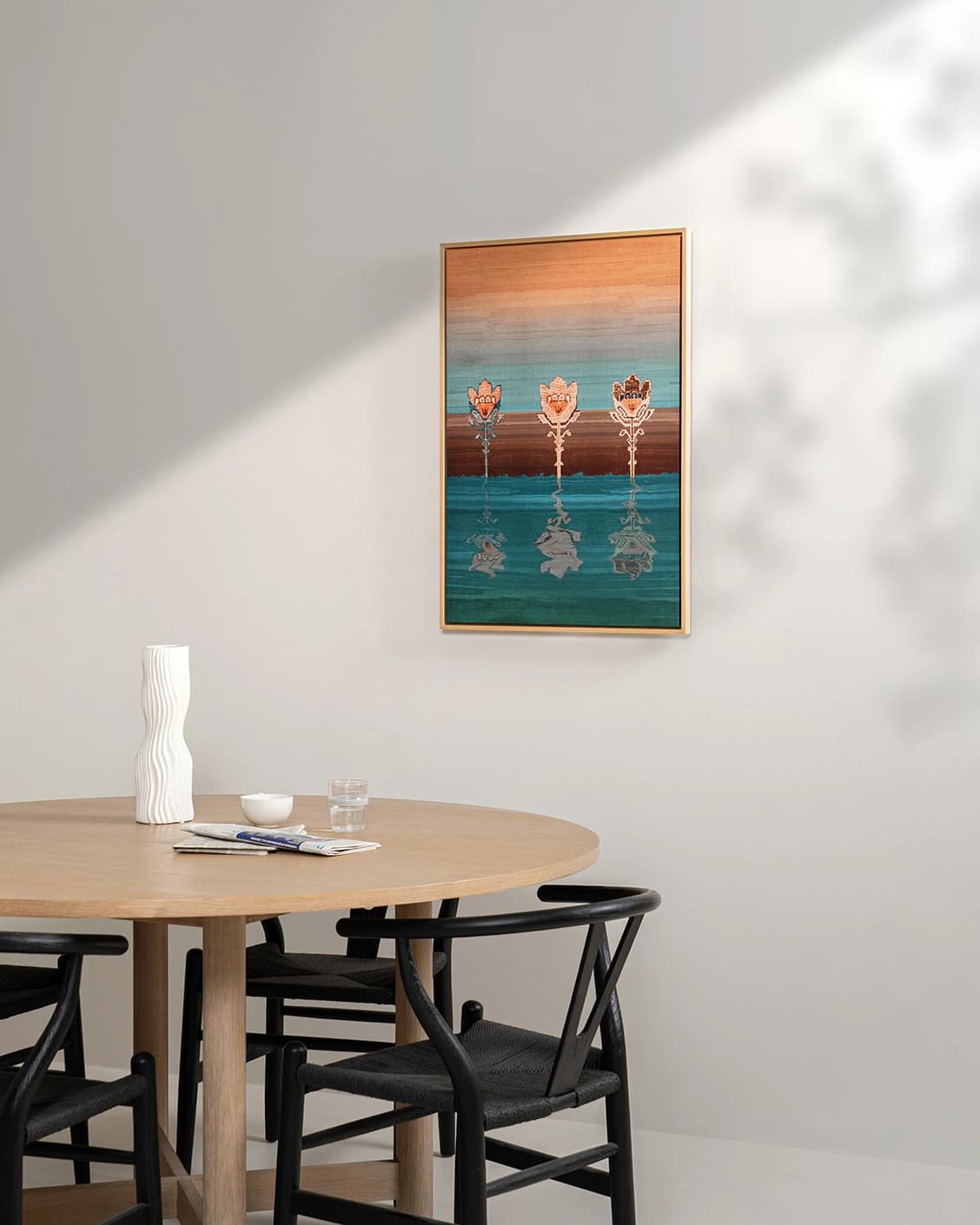 Tulips canvas in blue and beige, shown in a lifestyle right view as image 4