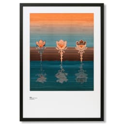 Tulips fine art print in blue and beige, shown in a lifestyle front view as image 1
