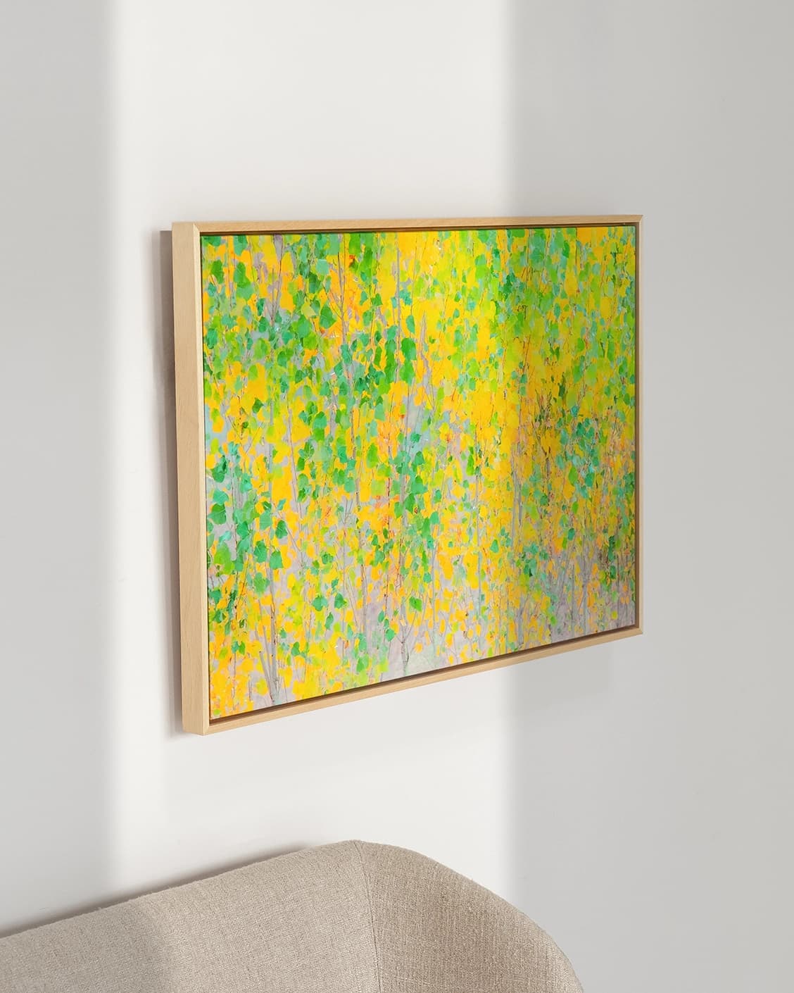 Twilight canvas in green and yellow, shown in a lifestyle left view as image 3
