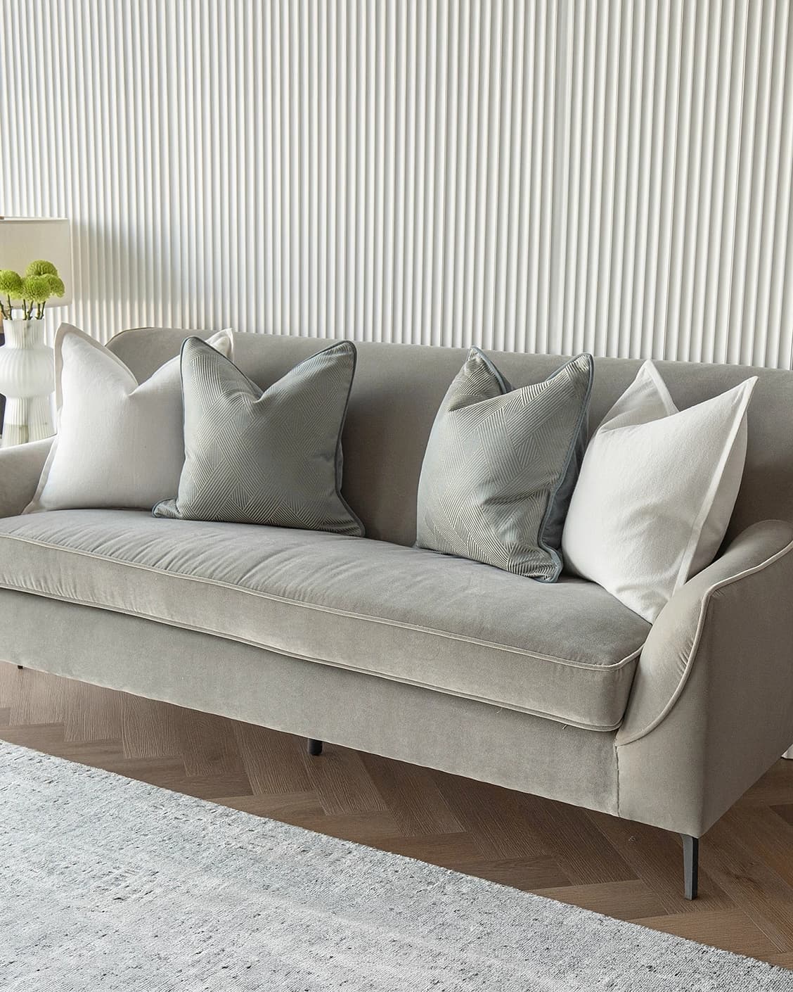 Tyler Bundle cushion in white and blue, shown in a lifestyle right view as image 2